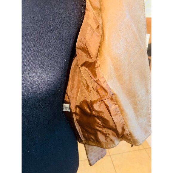 Vintage Max Edition Camel Faux Leather Moto Biker Jacket Coat S Street Style 90s - Picture 14 of 16